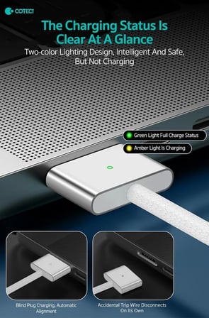 Delux Serisi COTECi MacBook Type-C to MagSafe 3 Hızlı Şarj Kablosu Kolaylık Pratik Masa