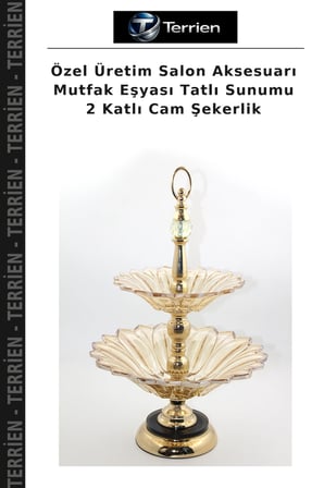 Özel Üretim Salon Aksesuarı Mutfak Eşyası Tatlı Sunumu 2 Katlı Cam Şekerlik