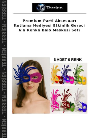 Premium Parti Aksesuarı Kutlama Hediyesi Etkinlik Gereci 6'lı Renkli Balo Maskesi Seti