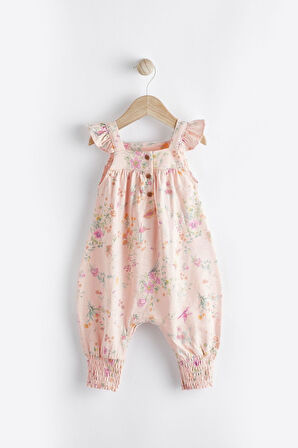 Next Baby % 100 Pamuklu Pembe Çiçek Desenli Tulum