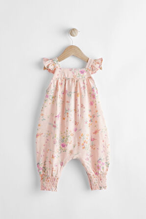 Next Baby % 100 Pamuklu Pembe Çiçek Desenli Tulum