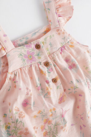 Next Baby % 100 Pamuklu Pembe Çiçek Desenli Tulum