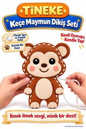 TİNEKE Sevimli Aslan Keçe Dikiş Seti – Çocuklar İçin Eğitici Kendin Yap Etkinliği 1ADET Model Go MAYMUN