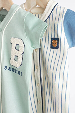 Next Baby % 100 Pamuklu Mavi Beyaz Polo Yaka 2’li Romper Set