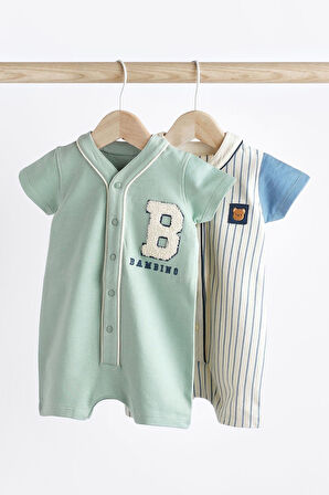 Next Baby % 100 Pamuklu Mavi Beyaz Polo Yaka 2’li Romper Set