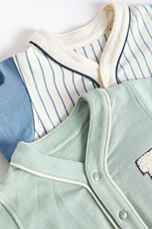 Next Baby % 100 Pamuklu Mavi Beyaz Polo Yaka 2’li Romper Set