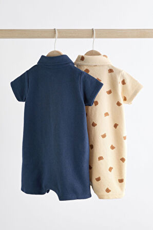 Next Baby Next Baby % 100 Pamuklu Lacivert Krem Polo Yaka 2’li Romper Set