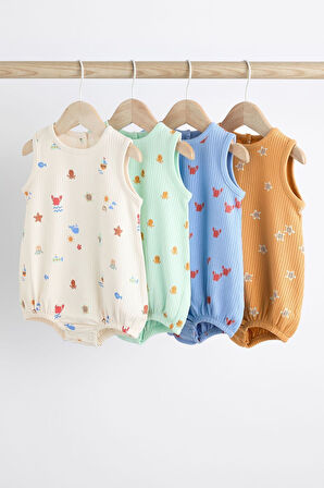 Next Baby % 100 Pamuklu Çoklu Deniz Yaşamı Desenli 4’lü Romper Set