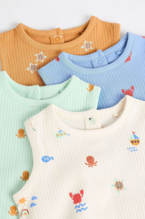 Next Baby % 100 Pamuklu Çoklu Deniz Yaşamı Desenli 4’lü Romper Set