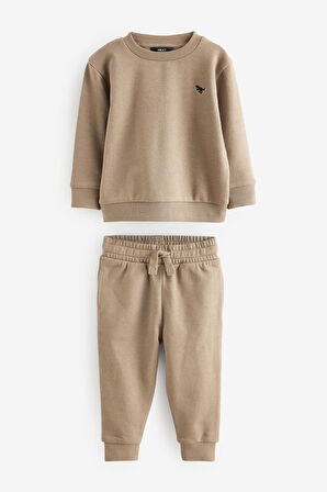 Next Baby Pamuklu Krem Kahve Sweatshirt Jogger Alt Üst Takım