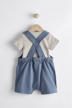 Next Baby % 100 Pamuklu Mavi Cepli Salopet Gri Body Zıbın 2’li Set