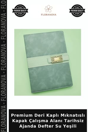 Premium Deri Kaplı Mıknatıslı Kapak Çalışma Alanı Tarihsiz Ajanda Defter Su Yeşili