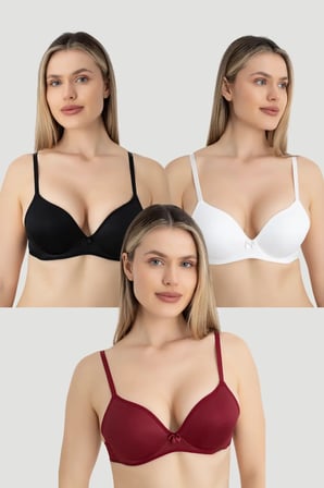 Premium Siyah Push Up Poliamid Kadın Balenli Dolgulu Destekli Sütyen 3'lü Set