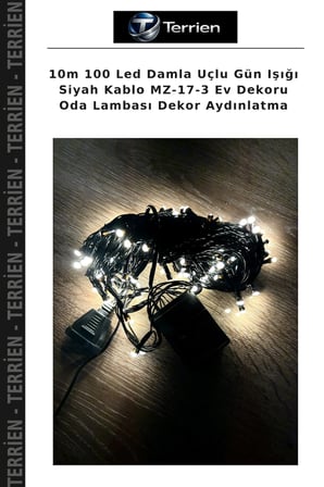 10m 100 Led Damla Uçlu Gün Işığı Siyah Kablo MZ-17-3 Ev Dekoru Oda Lambası Dekor Aydınlatma