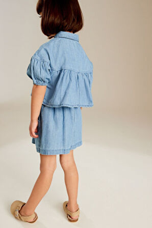 Next Baby % 100 Pamuklu Blue Denim Gömlek Şort Alt Üst Takım