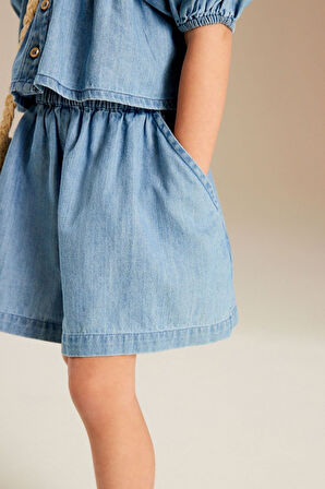 Next Baby % 100 Pamuklu Blue Denim Gömlek Şort Alt Üst Takım