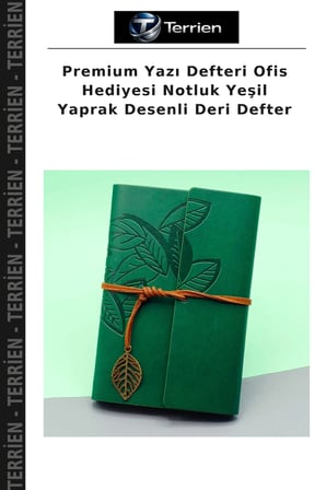 Premium Yazı Defteri Ofis Hediyesi Notluk Yeşil Yaprak Desenli Deri Defter