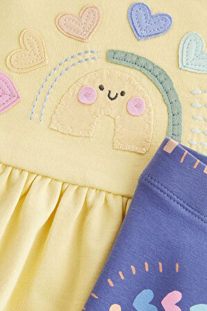 Next Baby % 100 Pamuklu Sarı Gökkuşağı Desenli Uzun Kollu Taytlı Alt Üst Takım