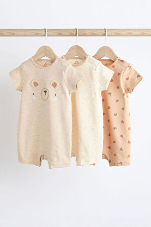 Next Baby % 100 Pamuklu Krem Ayıcık Desenli 3’lü Romper Set