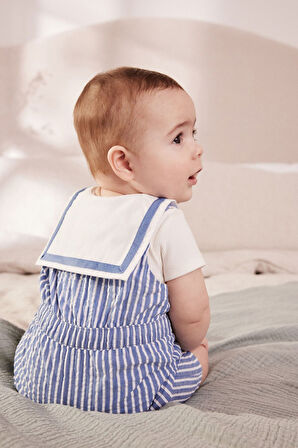 Next Baby Pamuklu Mavi Şerit Desenli Denizci Salopet Body Zıbın Set