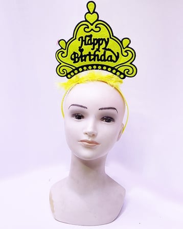 Kutlama Ürünü Eğlence Malzemesi Parti Eşyası Happy Birthday Neon Sarı Renk Doğum Günü Tacı 24x15 cm