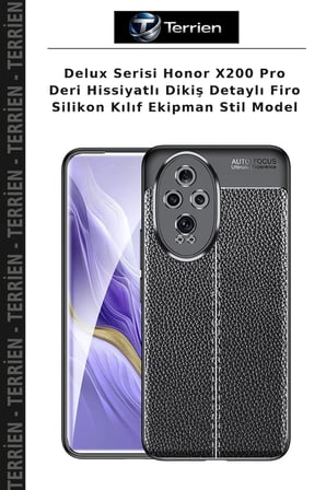 Delux Serisi Honor X200 Pro Deri Hissiyatlı Dikiş Detaylı Firo Silikon Kılıf Ekipman Stil Model