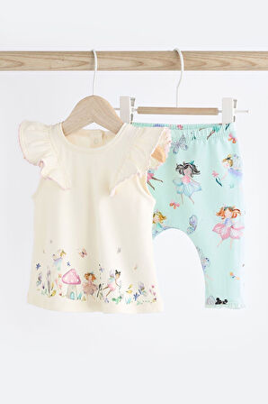 Next Baby Pamuklu Beyaz Peri Desenli Kısa Kollu Taytlı Alt Üst Takım