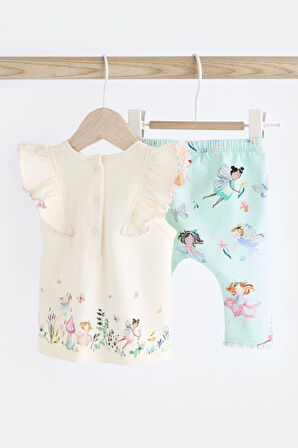 Next Baby Pamuklu Beyaz Peri Desenli Kısa Kollu Taytlı Alt Üst Takım