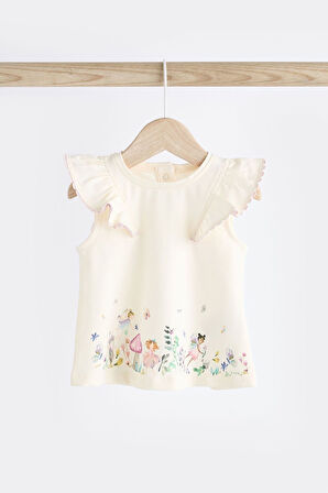 Next Baby Pamuklu Beyaz Peri Desenli Kısa Kollu Taytlı Alt Üst Takım