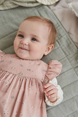 Next Baby Pamuklu Pembe Çiçek Desenli Bebek Body  Zıbın Salopet Takımı