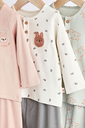 Next Baby Pamuklu Pembe Adaçayı Yeşili Uzun Kollu 3’lü Alt Üst Takım