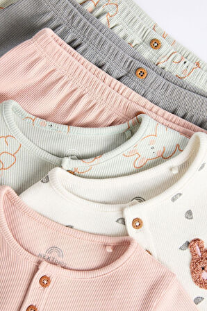 Next Baby Pamuklu Pembe Adaçayı Yeşili Uzun Kollu 3’lü Alt Üst Takım