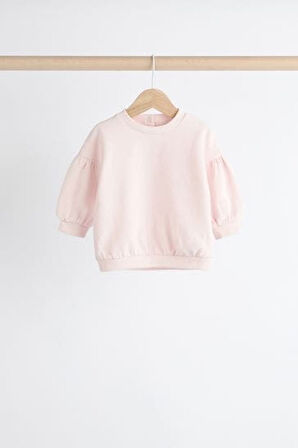 Next Baby Pamuklu Şardonlu Pembe Krem Uzun Kollu 3’lü Jogger Alt Üst Takım