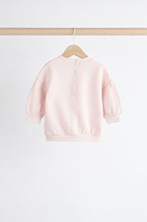Next Baby Pamuklu Şardonlu Pembe Krem Uzun Kollu 3’lü Jogger Alt Üst Takım