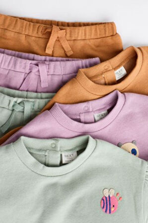 Next Baby Pamuklu Yeşil Lila Turuncu Uzun Kollu 3'lü Alt Üst Takım