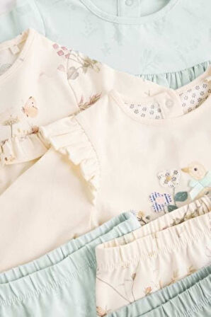 Next Baby Pamuklu Beyaz Yeşil Ördek Desenli Uzun Kollu 3'lü Alt Üst Takım