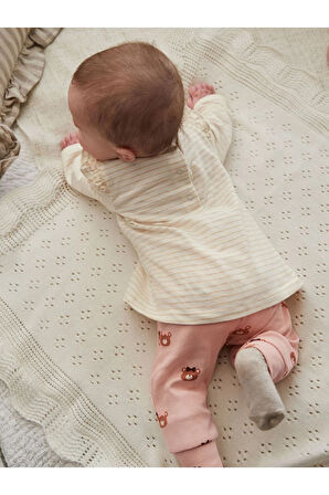 Next Baby Pamuklu Krem Ayı Desenli Uzun Kollu Alt Üst Takım