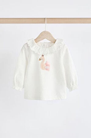 Next Baby Beyaz Gri Kuğu Desenli Uzun Kollu Taytlı Alt Üst Takım