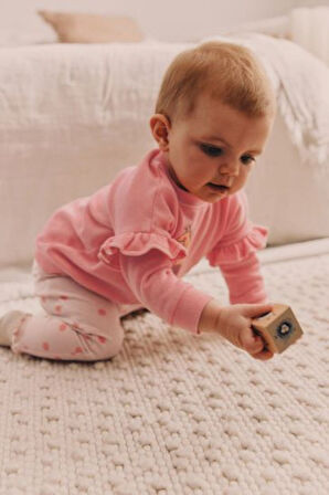 Next Baby Pamuklu Pembe Zürafa Desenli  Sweat Üst ve Tayt Alt Üst Takım