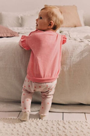Next Baby Pamuklu Pembe Zürafa Desenli  Sweat Üst ve Tayt Alt Üst Takım