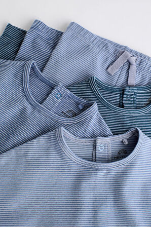 Next Baby Pamuklu Mavi Şerit Desenli Uzun Kollu 3’lü Alt Üst Takım