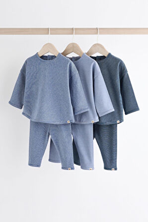 Next Baby Pamuklu Mavi Şerit Desenli Uzun Kollu 3’lü Alt Üst Takım
