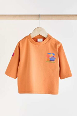 Next Baby Pamuklu Turuncu Krem Haki Uzun Kollu Sweatshirt Jogger 3'lü Alt Üst Takım