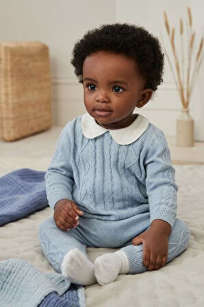 Next Baby % 100 Pamuklu Mavi Bebe Yaka Triko Premium Alt Üst Takım