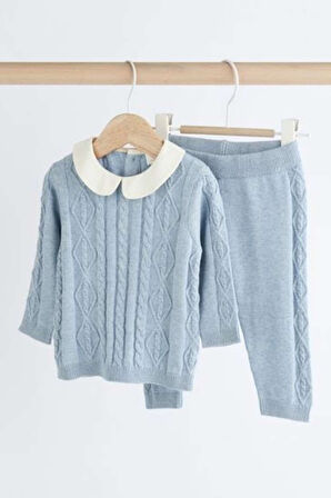 Next Baby % 100 Pamuklu Mavi Bebe Yaka Triko Premium Alt Üst Takım