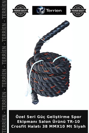 Özel Seri Güç Geliştirme Spor Ekipmanı Salon Ürünü TR-10 Crosfit Halatı 38 MMX10 Mt Siyah