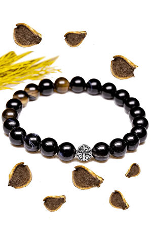 Sertifikalı Aaa+ Siyah Akik Taşı Bileklik - Gümüş Aparatlı