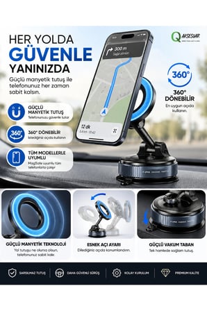 Güçlü Manyetik MagSafe Araç Telefon Tutucu 360° Dönebilen Telefon Standı