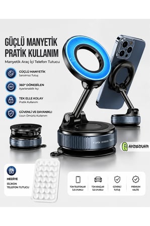 Araç İçi Telefon Tutucu 360° Dönebilen Ayarlanabilir Vakumlu MagSafe iPhone Android Uyumlu Telefon Standı