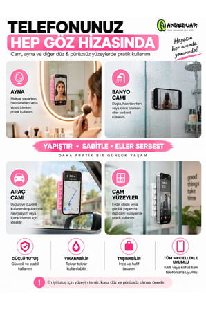 Güçlü Vantuzlu Telefon Tutucu Kaymaz Sabitleyici – Tüm Telefon Modelleri ile Uyumlu (1 ADET)